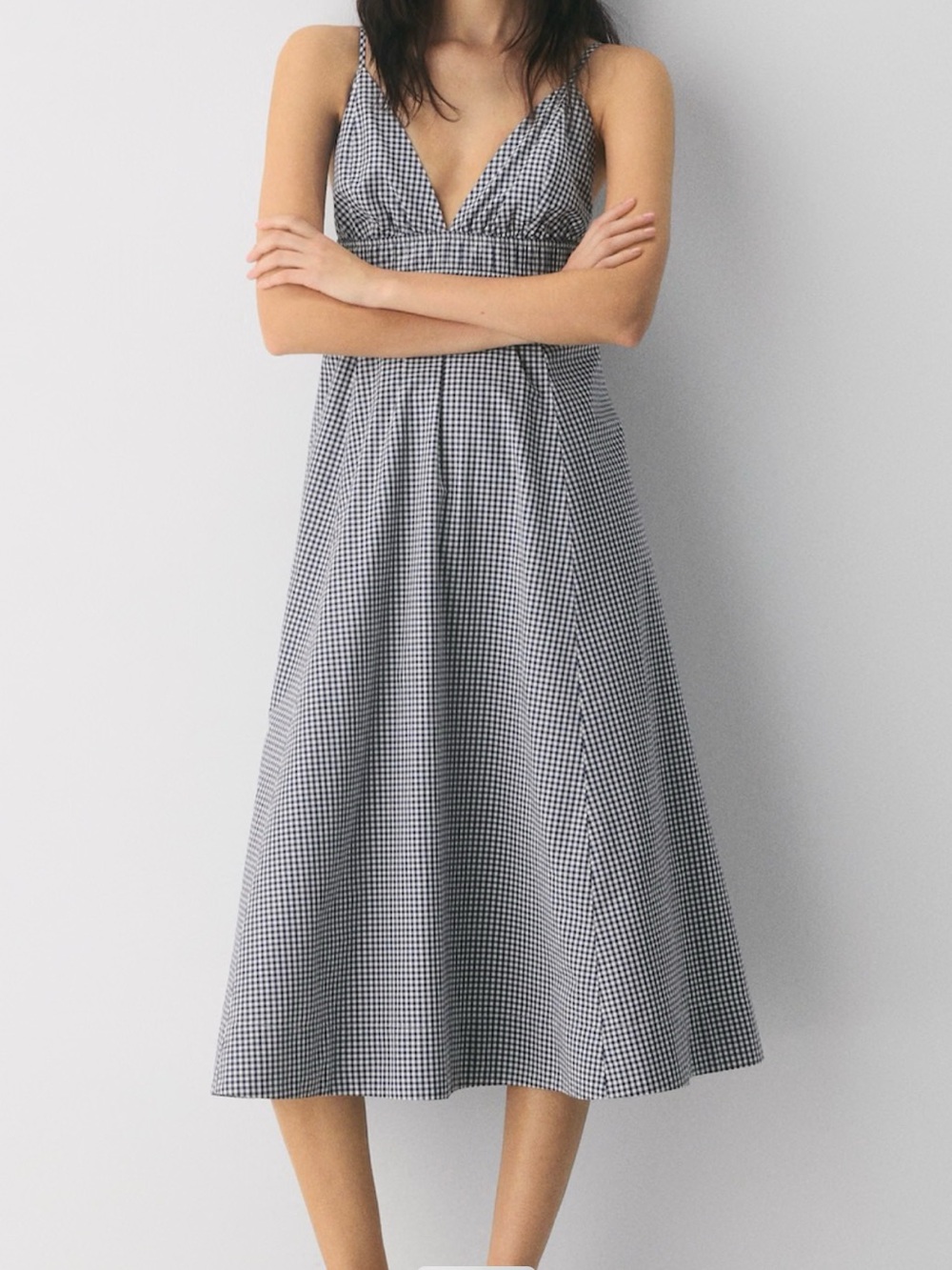 Aritzia Encourage Poplin Maxi Dress in Navy Gingham